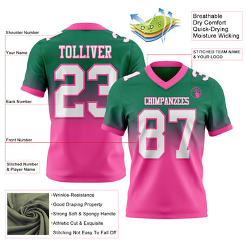 Custom Kelly Green White-Pink Mesh Authentic Fade Fashion Football Jersey
