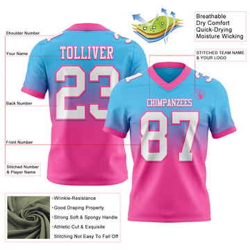 Custom Sky Blue White-Pink Mesh Authentic Fade Fashion Football Jersey
