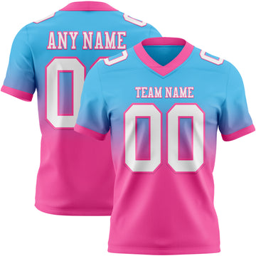 Custom Sky Blue White-Pink Mesh Authentic Fade Fashion Football Jersey