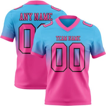 Custom Sky Blue Pink-Black Mesh Authentic Fade Fashion Football Jersey