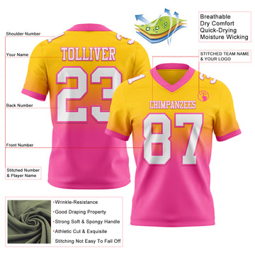 Custom Yellow White-Pink Mesh Authentic Fade Fashion Football Jersey