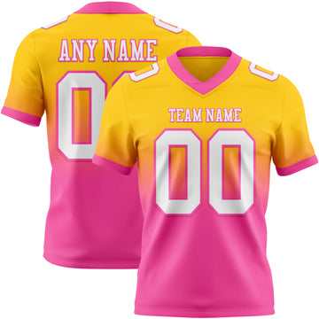 Custom Yellow White-Pink Mesh Authentic Fade Fashion Football Jersey