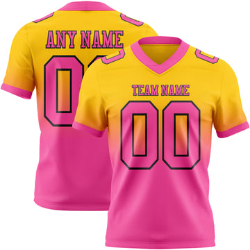 Custom Yellow Pink-Black Mesh Authentic Fade Fashion Football Jersey