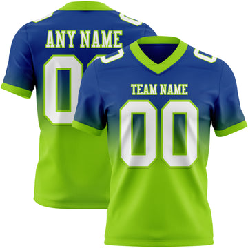 Custom Royal White-Neon Green Mesh Authentic Fade Fashion Football Jersey