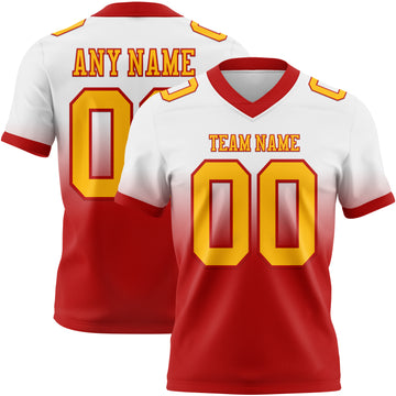 Custom White Gold-Red Mesh Authentic Fade Fashion Football Jersey