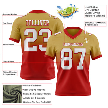 Custom Old Gold White-Red Mesh Authentic Fade Fashion Football Jersey