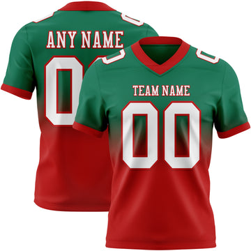 Custom Kelly Green White-Red Mesh Authentic Fade Fashion Football Jersey