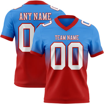 Custom Powder Blue White-Red Mesh Authentic Fade Fashion Football Jersey