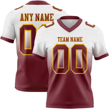 Custom White Burgundy-Gold Mesh Authentic Fade Fashion Football Jersey