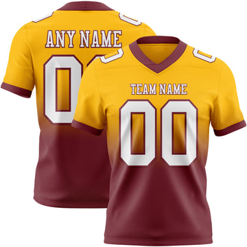 Custom Gold White-Burgundy Mesh Authentic Fade Fashion Football Jersey