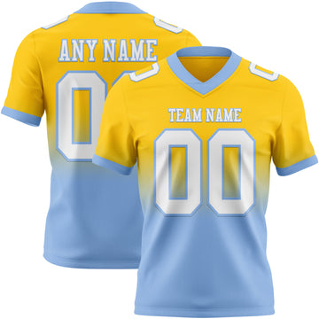 Custom Yellow White-Light Blue Mesh Authentic Fade Fashion Football Jersey