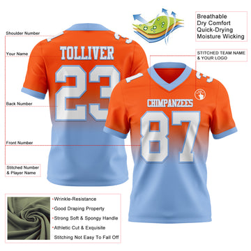 Custom Orange White-Light Blue Mesh Authentic Fade Fashion Football Jersey