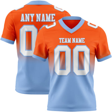 Custom Orange White-Light Blue Mesh Authentic Fade Fashion Football Jersey