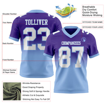 Custom Purple White-Light Blue Authentic Fade Fashion Football Jersey