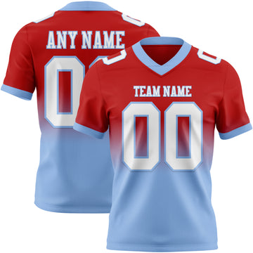 Custom Red White-Light Blue Mesh Authentic Fade Fashion Football Jersey