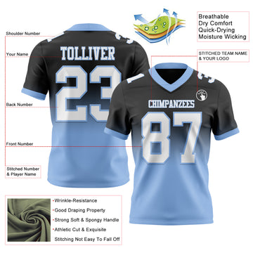 Custom Black White-Light Blue Mesh Authentic Fade Fashion Football Jersey