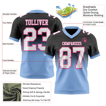 Custom Black White Light Blue-Pink Mesh Authentic Fade Fashion Football Jersey