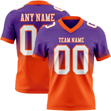 Custom Purple White-Orange Mesh Authentic Fade Fashion Football Jersey