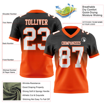 Custom Black White-Orange Mesh Authentic Fade Fashion Football Jersey