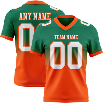 Custom Kelly Green White-Orange Mesh Authentic Fade Fashion Football Jersey