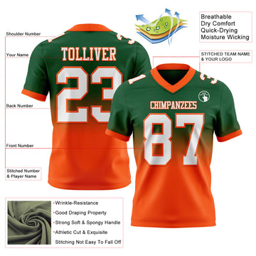 Custom Green White-Orange Mesh Authentic Fade Fashion Football Jersey