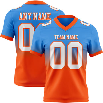 Custom Powder Blue White-Orange Mesh Authentic Fade Fashion Football Jersey
