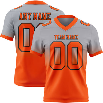 Custom Gray Orange-Black Mesh Authentic Fade Fashion Football Jersey
