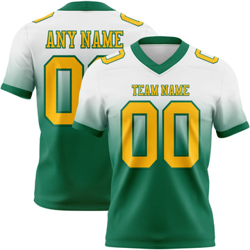 Custom White Gold-Kelly Green Mesh Authentic Fade Fashion Football Jersey