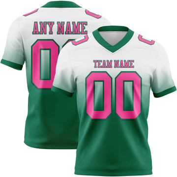 Custom White Pink-Kelly Green Mesh Authentic Fade Fashion Football Jersey