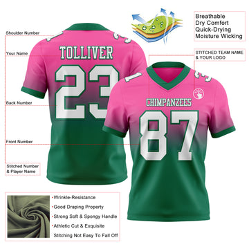 Custom Pink White-Kelly Green Mesh Authentic Fade Fashion Football Jersey