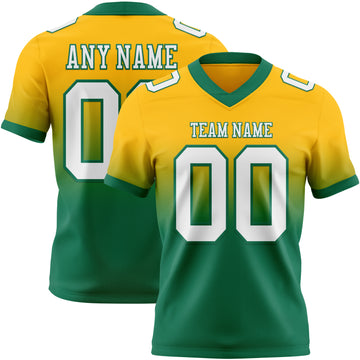 Custom Gold White-Kelly Green Mesh Authentic Fade Fashion Football Jersey