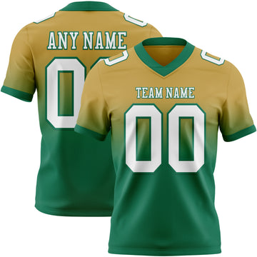 Custom Old Gold White-Kelly Green Mesh Authentic Fade Fashion Football Jersey