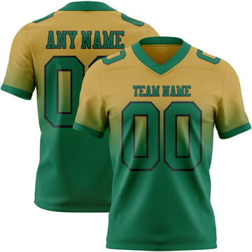 Custom Old Gold Kelly Green-Black Mesh Authentic Fade Fashion Football Jersey