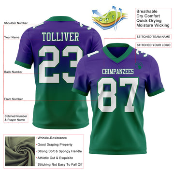 Custom Purple White-Kelly Green Authentic Fade Fashion Football Jersey