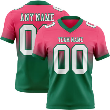 Custom Neon Pink White-Kelly Green Mesh Authentic Fade Fashion Football Jersey