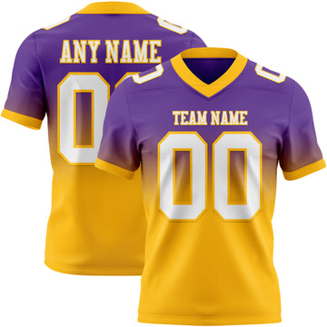 Custom Purple White-Gold Mesh Authentic Fade Fashion Football Jersey