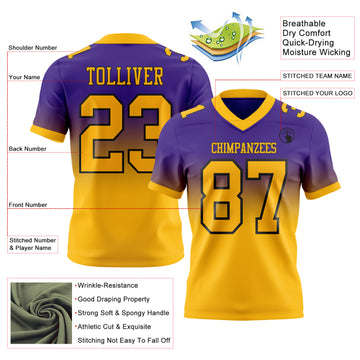 Custom Purple Gold-Black Authentic Fade Fashion Football Jersey