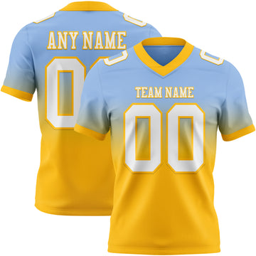 Custom Light Blue White-Gold Mesh Authentic Fade Fashion Football Jersey