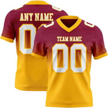 Custom Maroon White-Gold Mesh Authentic Fade Fashion Football Jersey