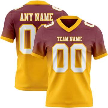 Custom Burgundy White-Gold Mesh Authentic Fade Fashion Football Jersey