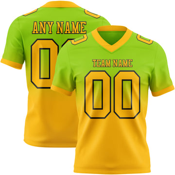 Custom Neon Green Gold-Black Mesh Authentic Fade Fashion Football Jersey