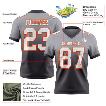Custom Gray White Steel Gray-Orange Mesh Authentic Fade Fashion Football Jersey
