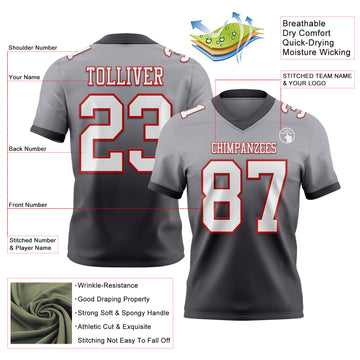 Custom Gray White Steel Gray-Red Mesh Authentic Fade Fashion Football Jersey