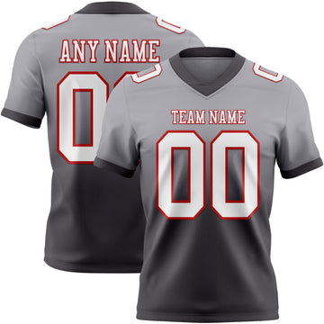 Custom Gray White Steel Gray-Red Mesh Authentic Fade Fashion Football Jersey