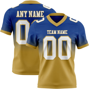 Custom Royal White-Old Gold Mesh Authentic Fade Fashion Football Jersey