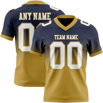 Custom Navy White-Old Gold Mesh Authentic Fade Fashion Football Jersey