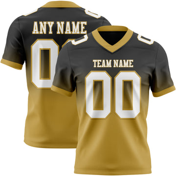 Custom Black White-Old Gold Mesh Authentic Fade Fashion Football Jersey