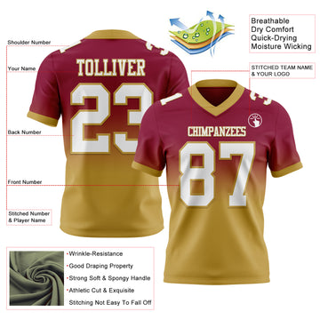 Custom Maroon White-Old Gold Mesh Authentic Fade Fashion Football Jersey