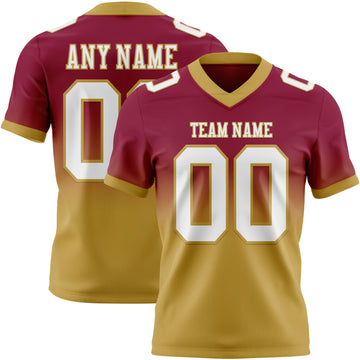 Custom Maroon White-Old Gold Mesh Authentic Fade Fashion Football Jersey