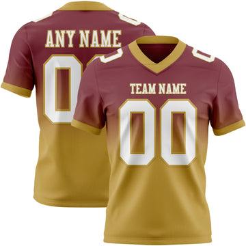 Custom Burgundy White-Old Gold Mesh Authentic Fade Fashion Football Jersey